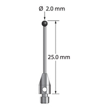 TM3-2025-SN M3 stylus, 2.0mm silicon nitride ball, carbide stem, stainless steel base, 25.0mm long.