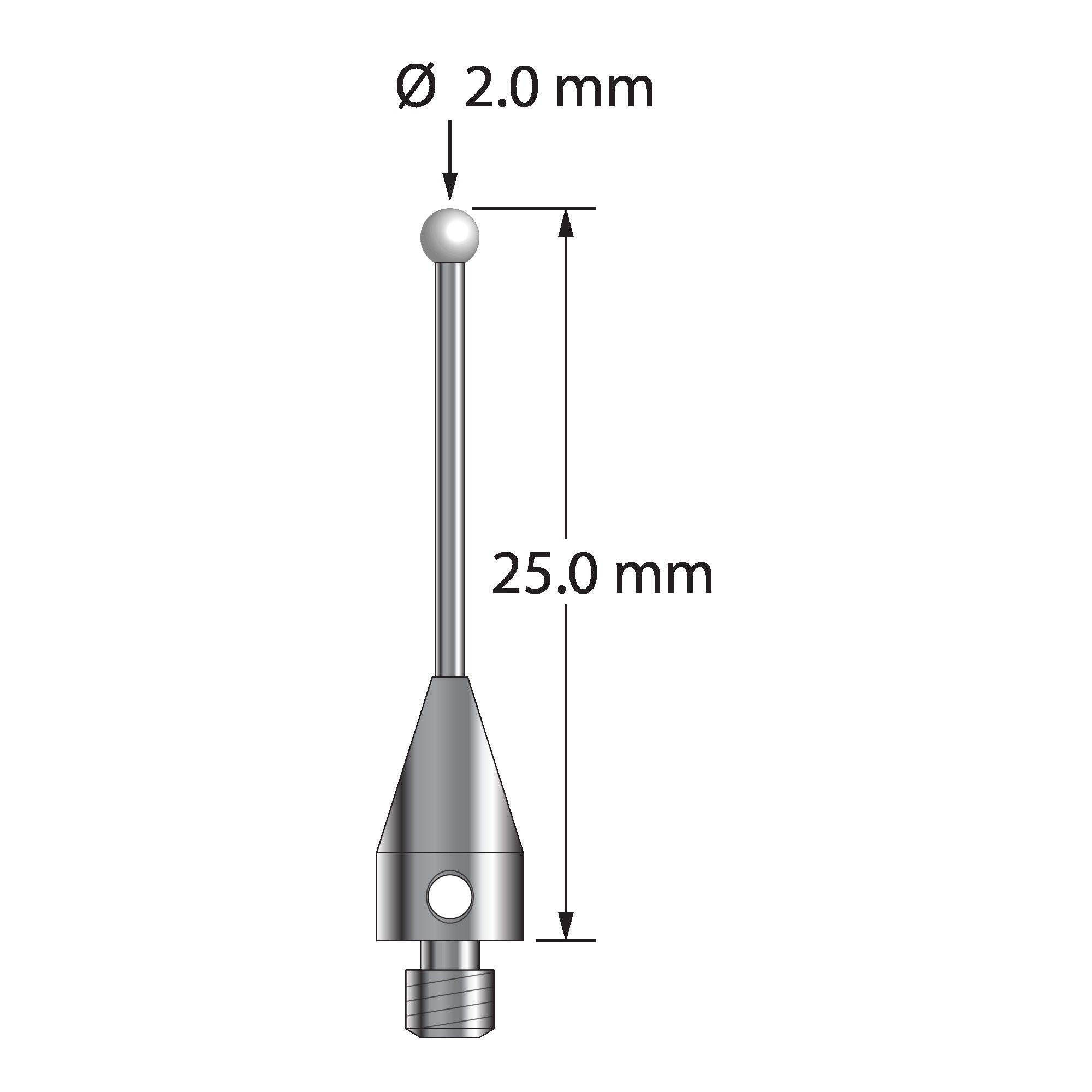 TM3-2025-TX-Z M3 2.0mm zirconia ball stylus with carbide stem and titanium base, 25mm long by Q-Mark Manufacturing, Inc.