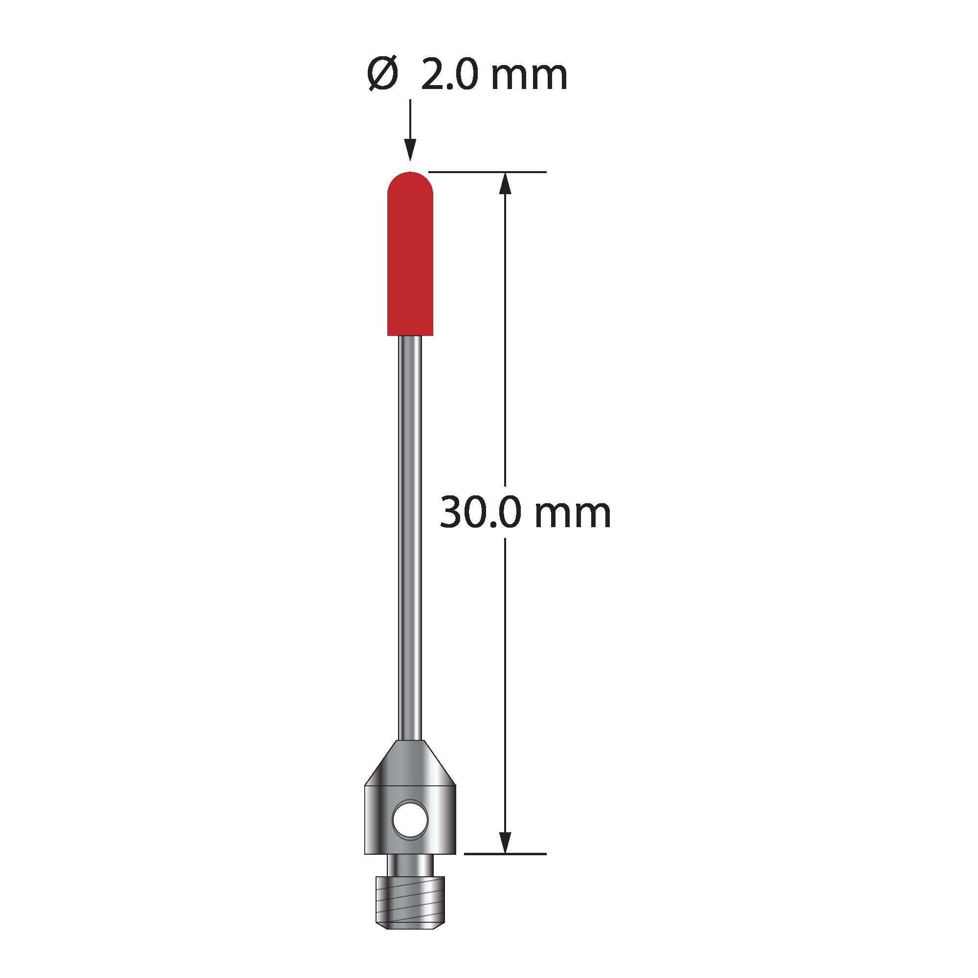 TM3-2030-B M3 cylinder stylus with ruby cylinder, carbide stem, and stainless steel base.