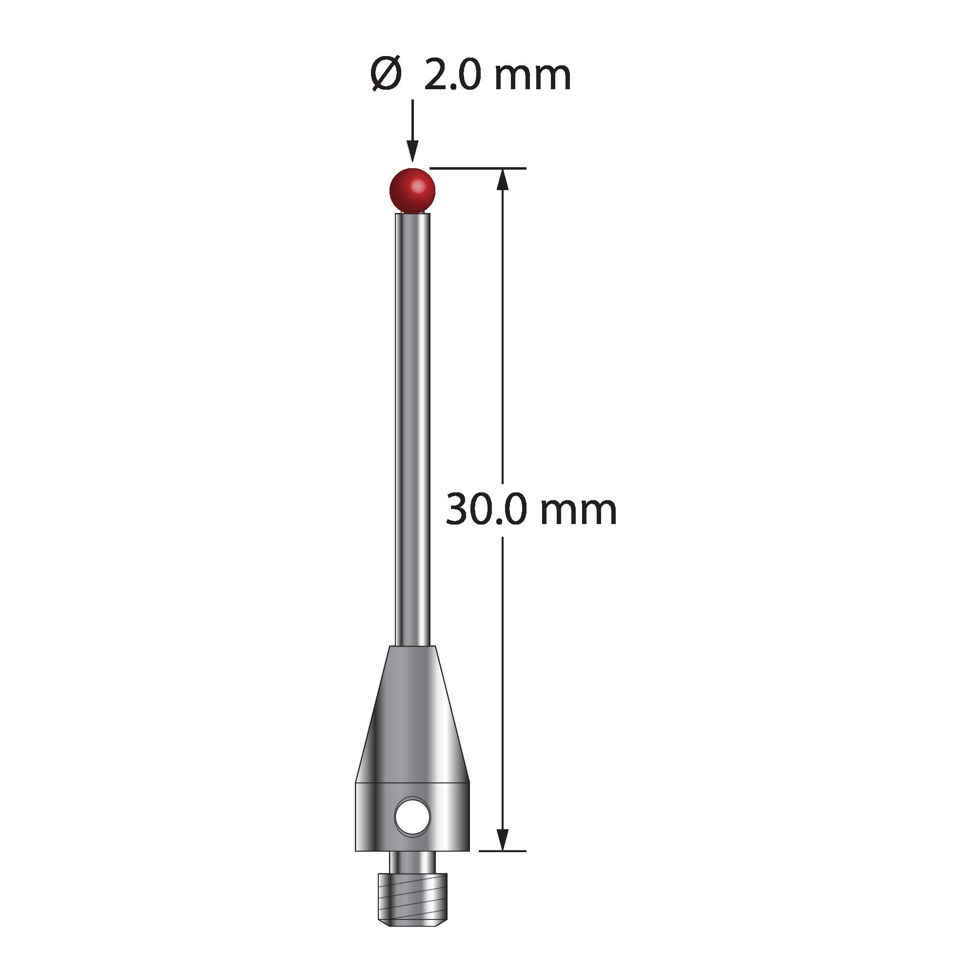 TM3-2030-TX M3 stylus with 2.0mm ruby ball, carbide stem, and titanium base, 30mm long by Q-Mark Manufacturing, Inc.