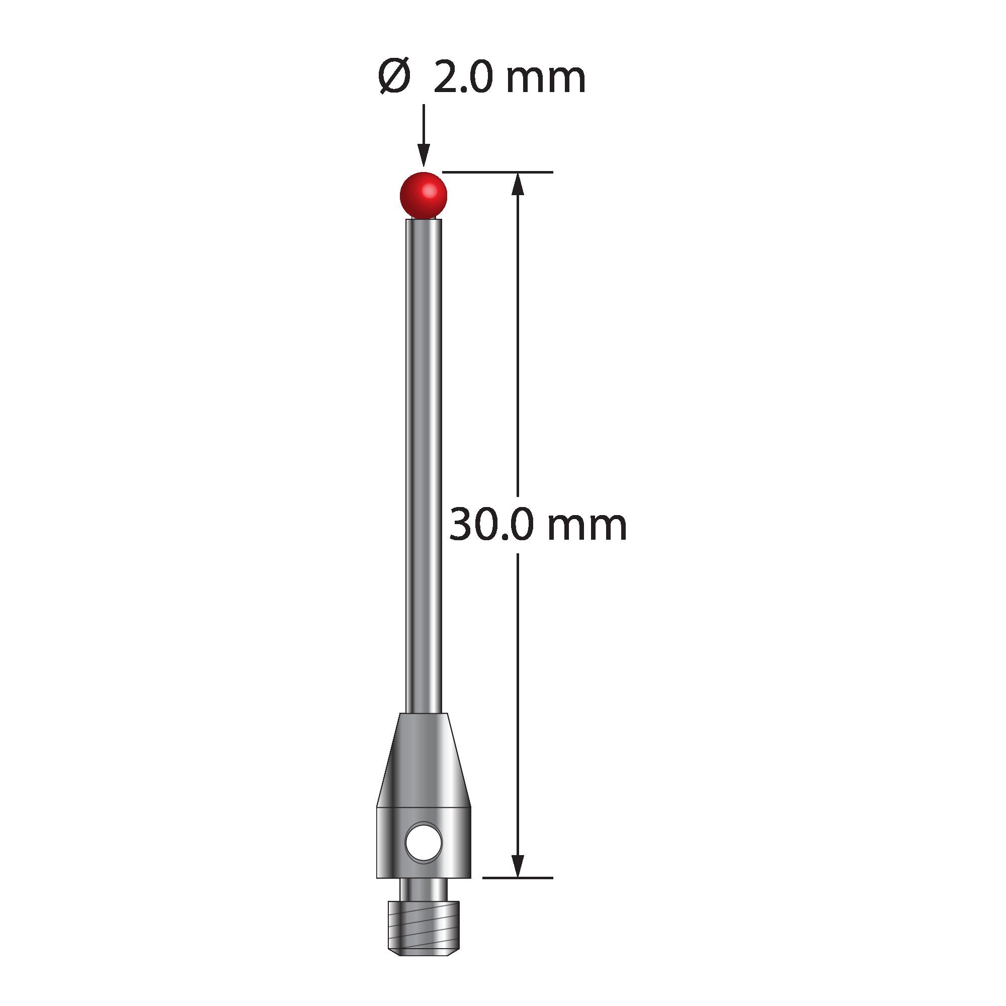 TM3-2030 M3 stylus with 2.0mm ruby ball, carbide stem, and stainless steel base, 30mm long by Q-Mark Manufacturing, Inc.
