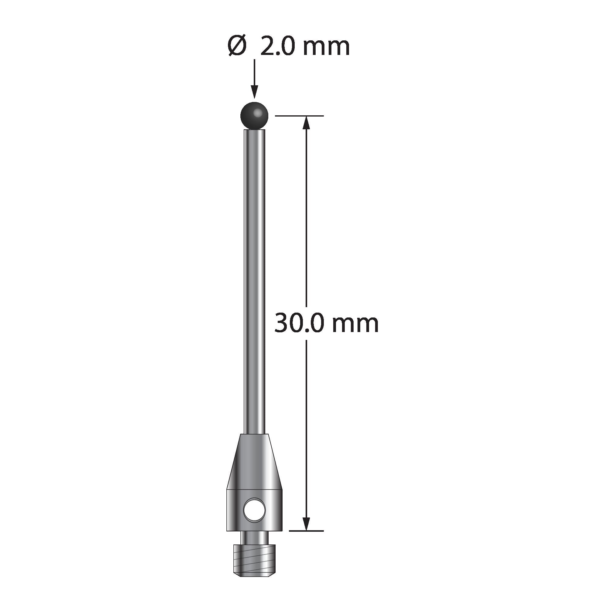 TM3-2031-SN M3 stylus with 2.0mm silicon nitride ball and stainless steel base, 30.0mm long by Q-Mark Manufacturing, Inc.