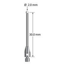 TM3-2031-Z M3 stylus with 2.0mm zirconia ball, carbide stem, and stainless steel base.