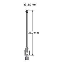 TM3-2033-DS1-SN M3 stylus with 2.0mm silicon nitride ball, carbide stem, and stainless steel base, 33.0mm long by Q-Mark Manufacturing, Inc.