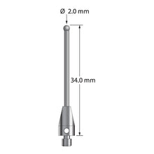 TM3-2034-TX-D M3 stylus with 2.0mm solid diamond sphere, carbide stem, titanium base, 34mm long.