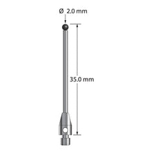 TM3-2035-SN M3 stylus with 2.0mm silicon nitride ball, carbide stem, and stainless steel base, 35mm long.