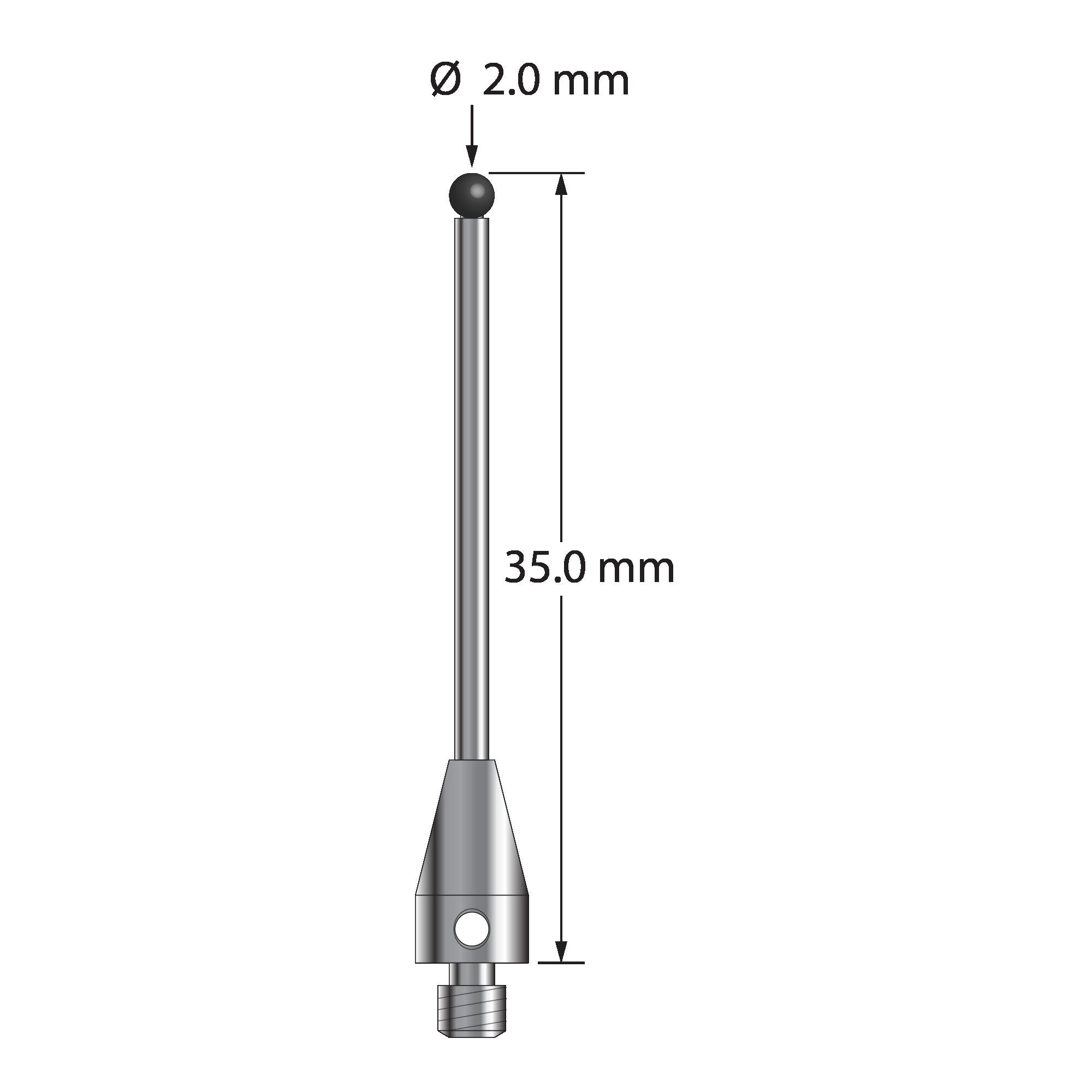 TM3-2035-TX-SN M3 stylus with 2.0mm silicon nitride ball, carbide stem, titanium base, 35mm long by Q-Mark Manufacturing, Inc.