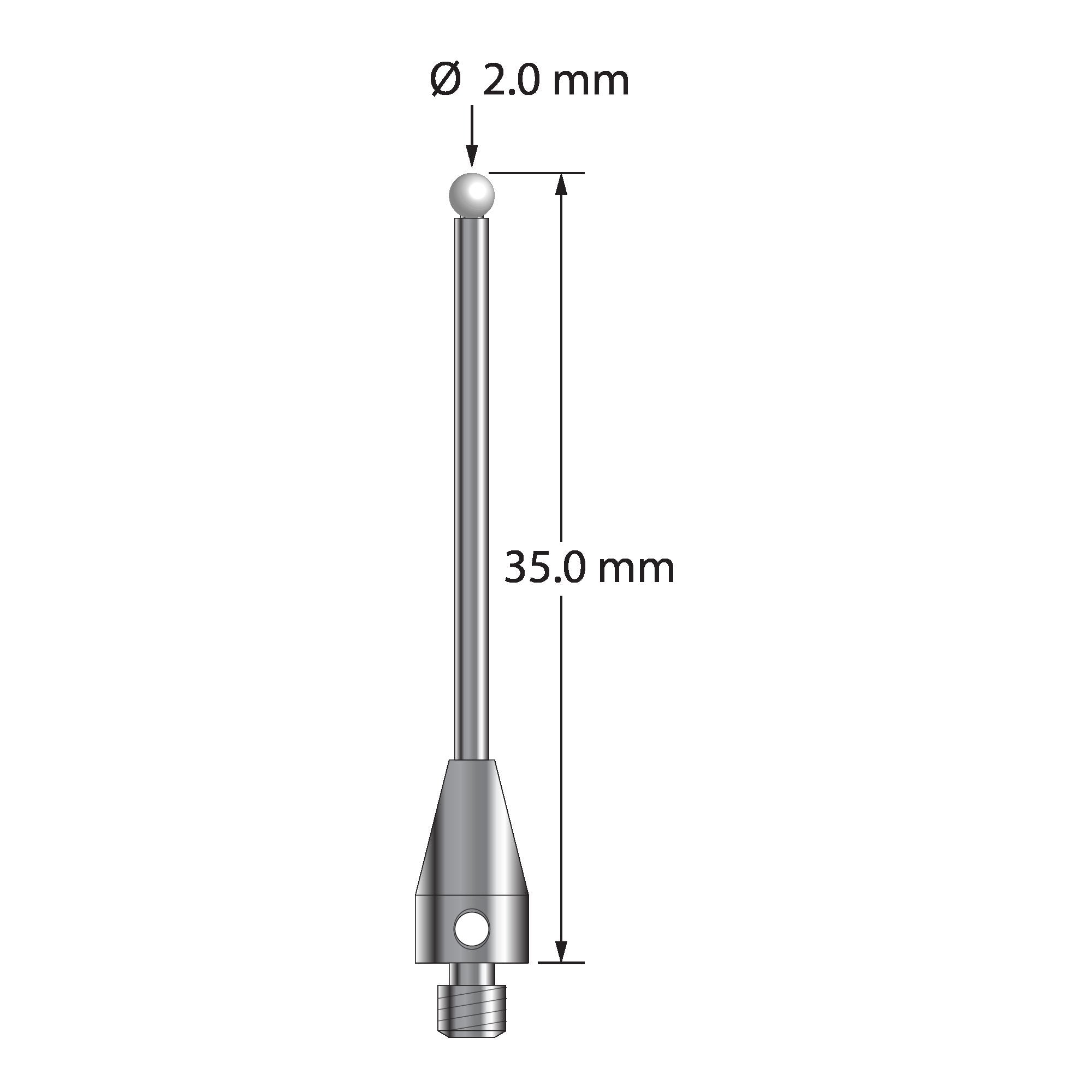 TM3-2035-TX-Z M3 stylus with 2.0mm zirconia ball, carbide stem, and titanium base, 35mm long by Q-Mark Manufacturing, Inc.