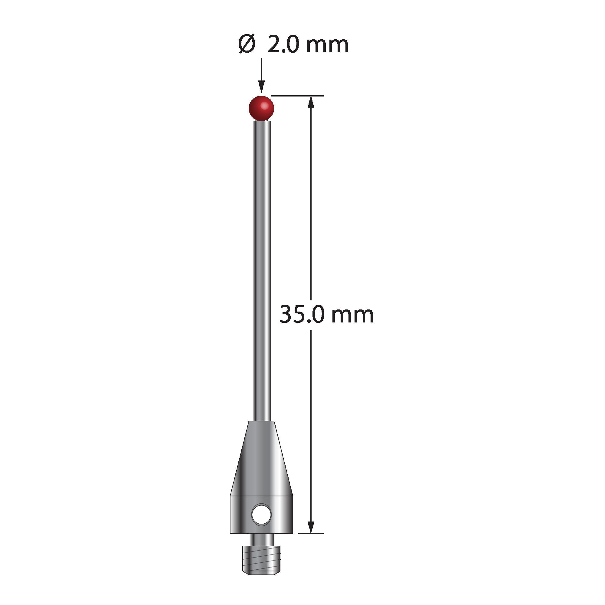 TM3-2035-TX M3 ruby ball stylus, 2.0mm diameter, titanium base, 35.0mm long by Q-Mark Manufacturing, Inc.