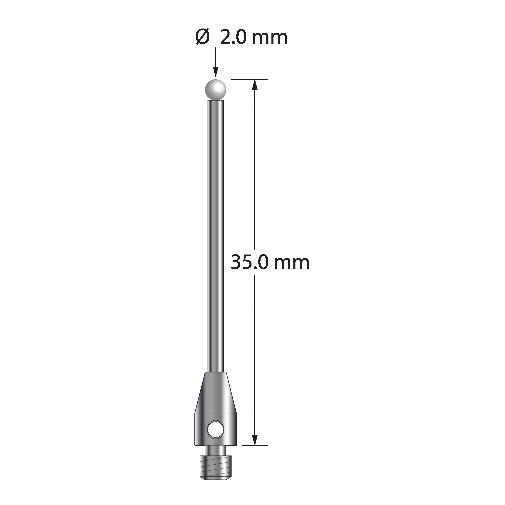 TM3-2035-Z M3 stylus with 2.0mm zirconia ball, carbide stem, and stainless steel base, 35.0mm long by Q-Mark Manufacturing, Inc.