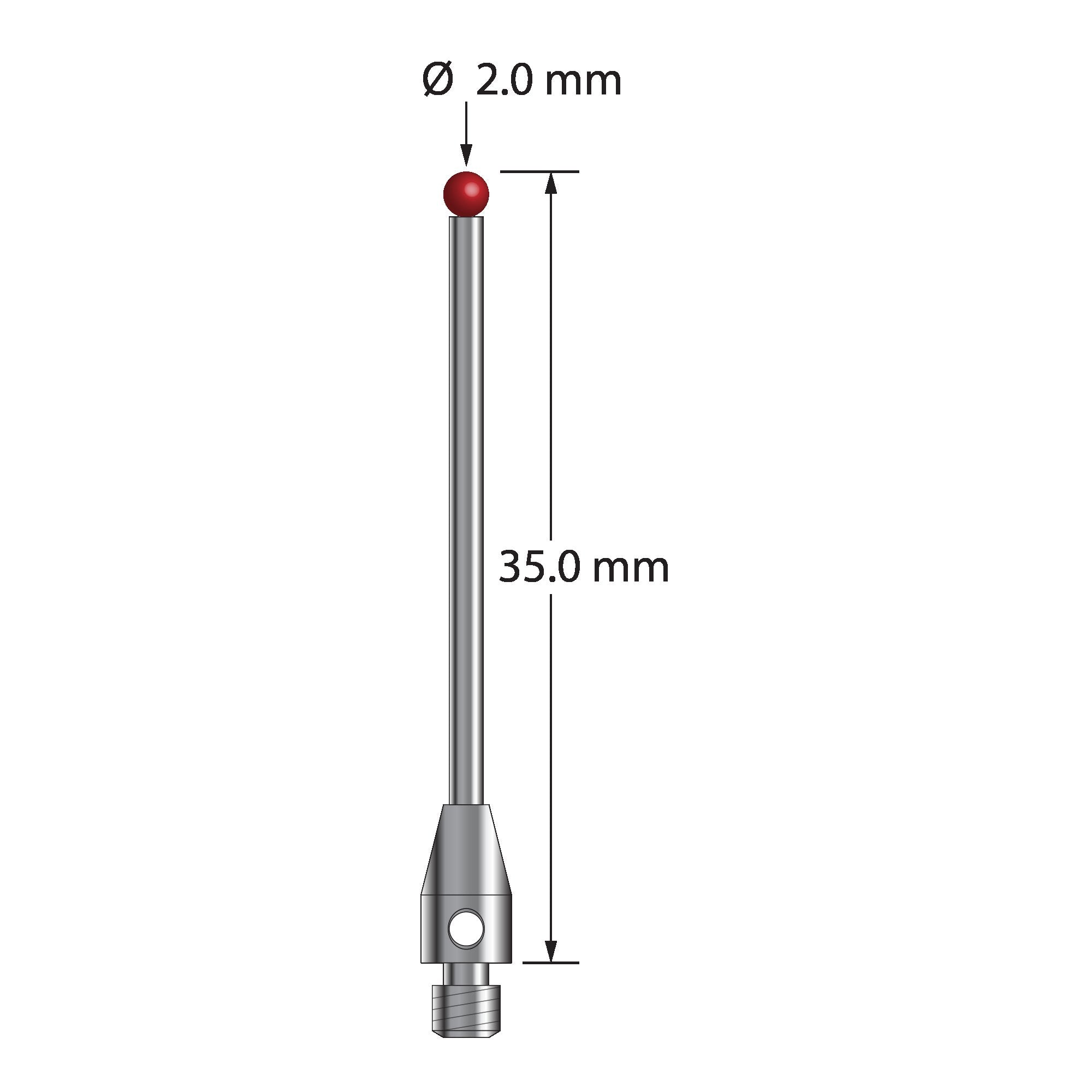 TM3-2035 M3 stylus with 2.0mm ruby ball, carbide stem, and stainless steel base, 35.0mm long by Q-Mark Manufacturing, Inc.