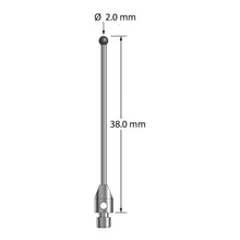 TM3-2038-DS1-SN M3 stylus with 2.0mm silicon nitride ball, carbide stem, and stainless steel base, 38.0mm long by Q-Mark Manufacturing, Inc.