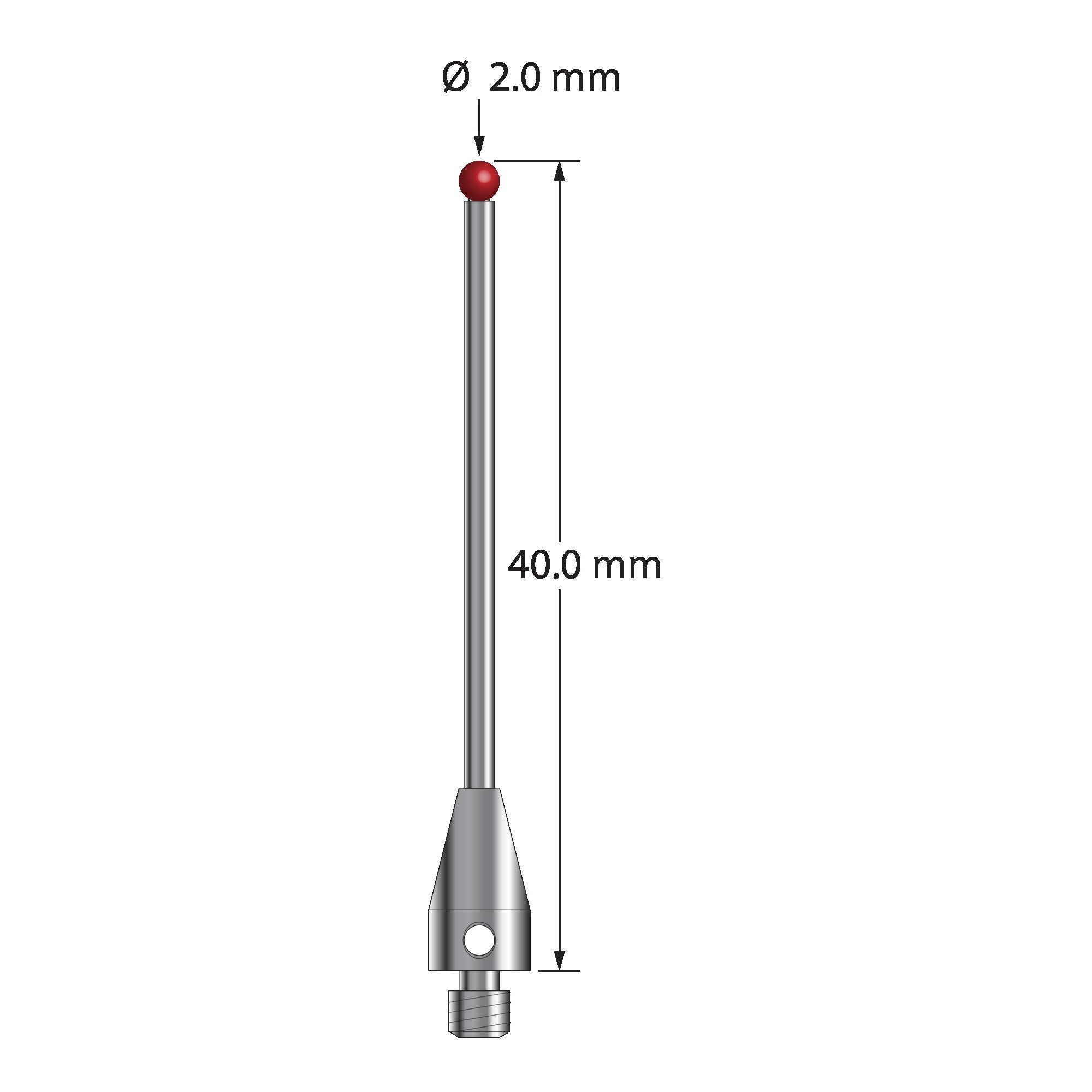 TM3-2040-TX M3 ruby ball stylus with carbide stem and titanium base, 40mm long by Q-Mark Manufacturing, Inc.