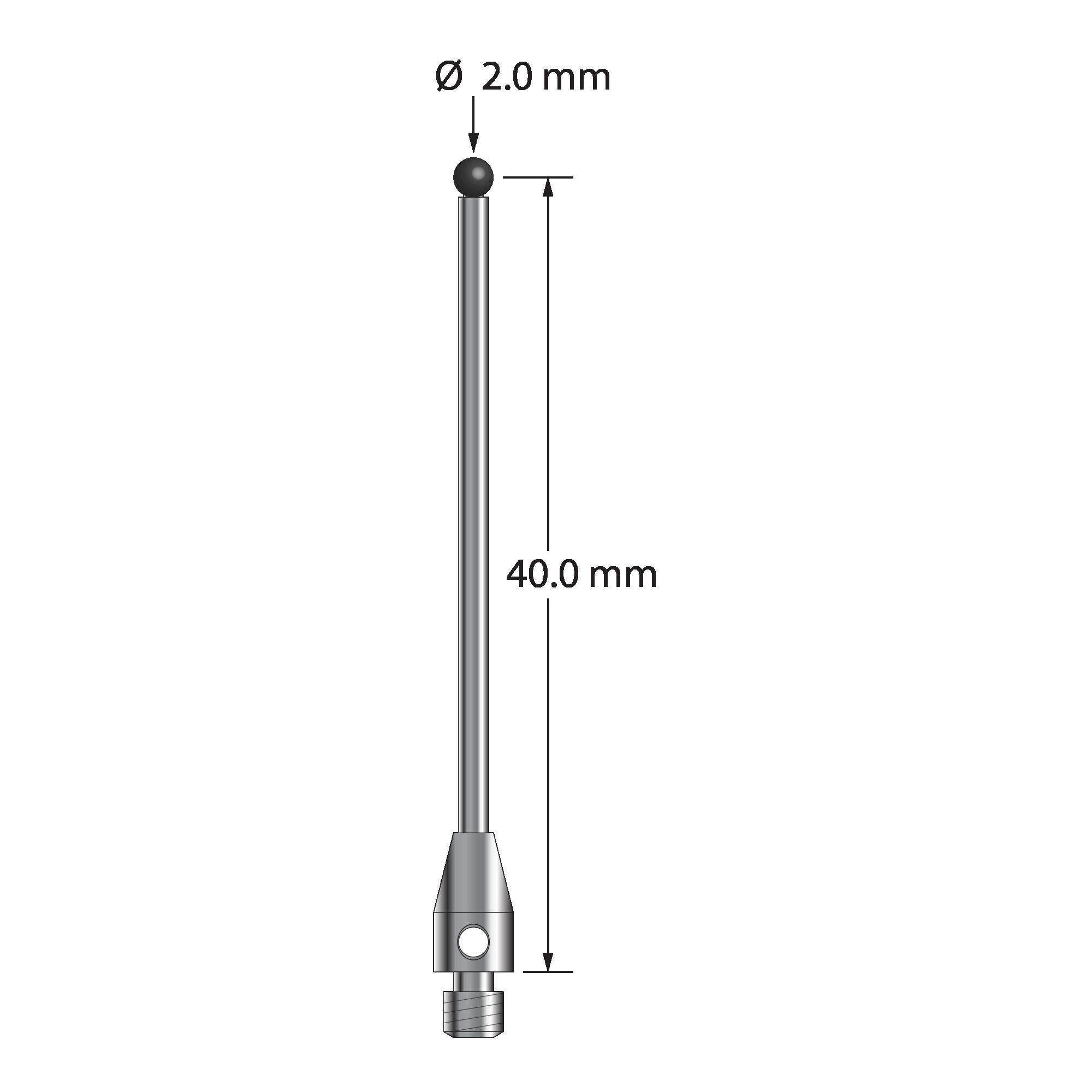 TM3-2041-SN M3 stylus, 2.0mm silicon nitride ball, carbide stem, stainless steel base, 40mm long by Q-Mark Manufacturing, Inc.