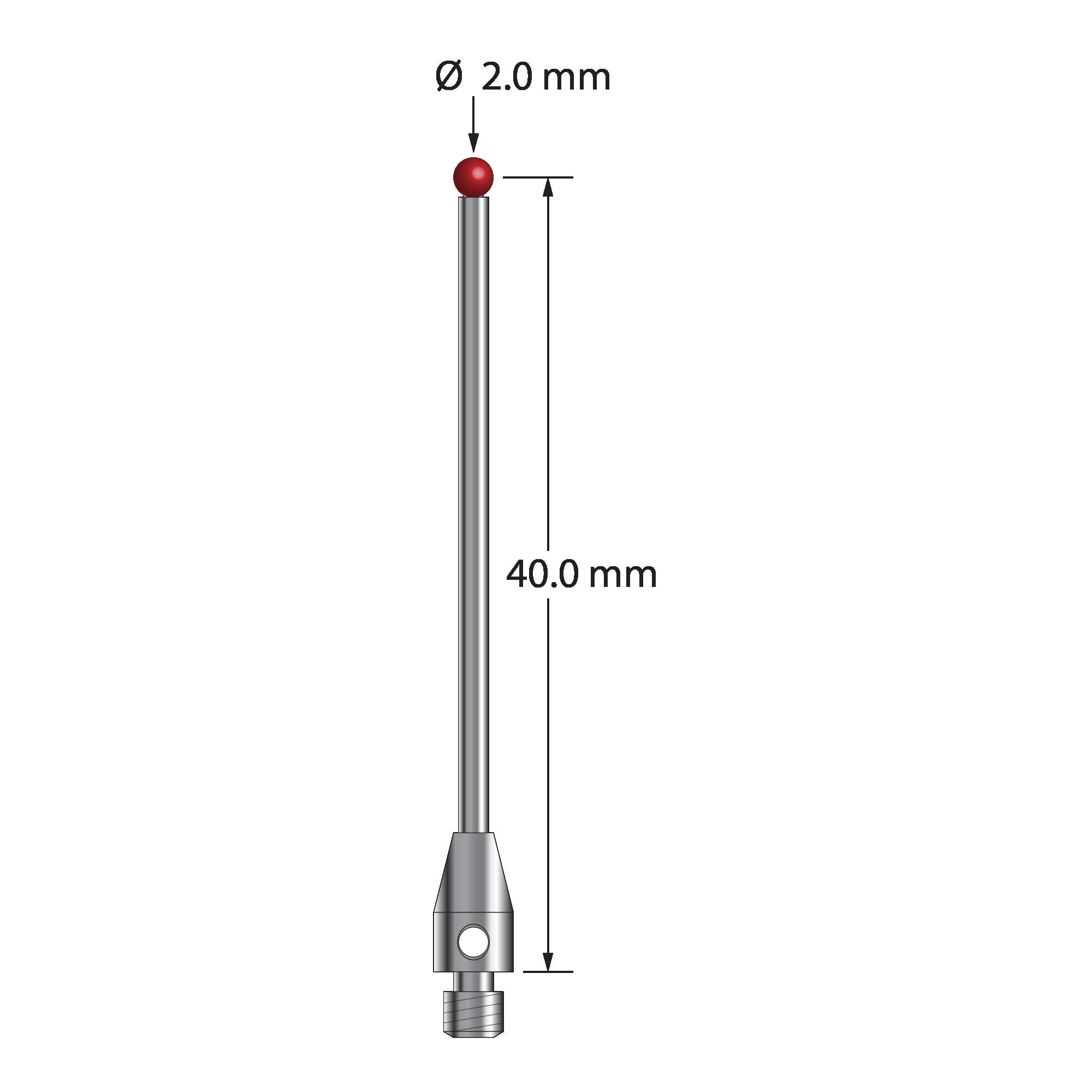 TM3-2041 M3 2.0mm ruby ball stylus with carbide stem and stainless steel base, 40mm long by Q-Mark Manufacturing, Inc.