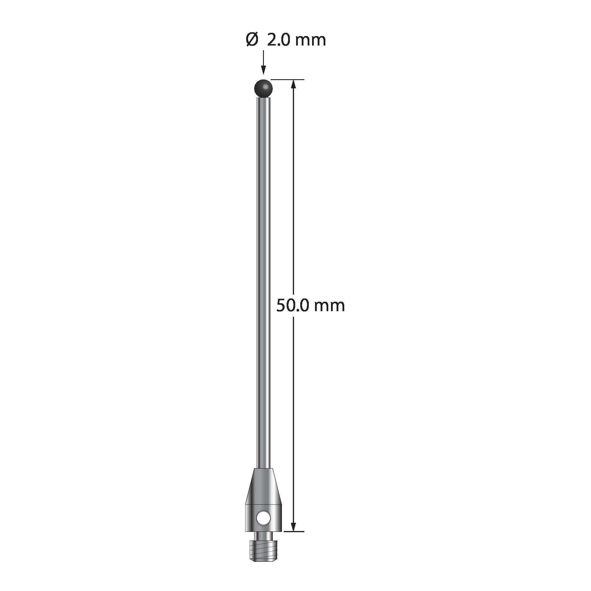 TM3-2050-SN M3 2.0mm silicon nitride stylus with carbide stem and stainless steel base, 50.0mm long by Q-Mark Manufacturing, Inc.