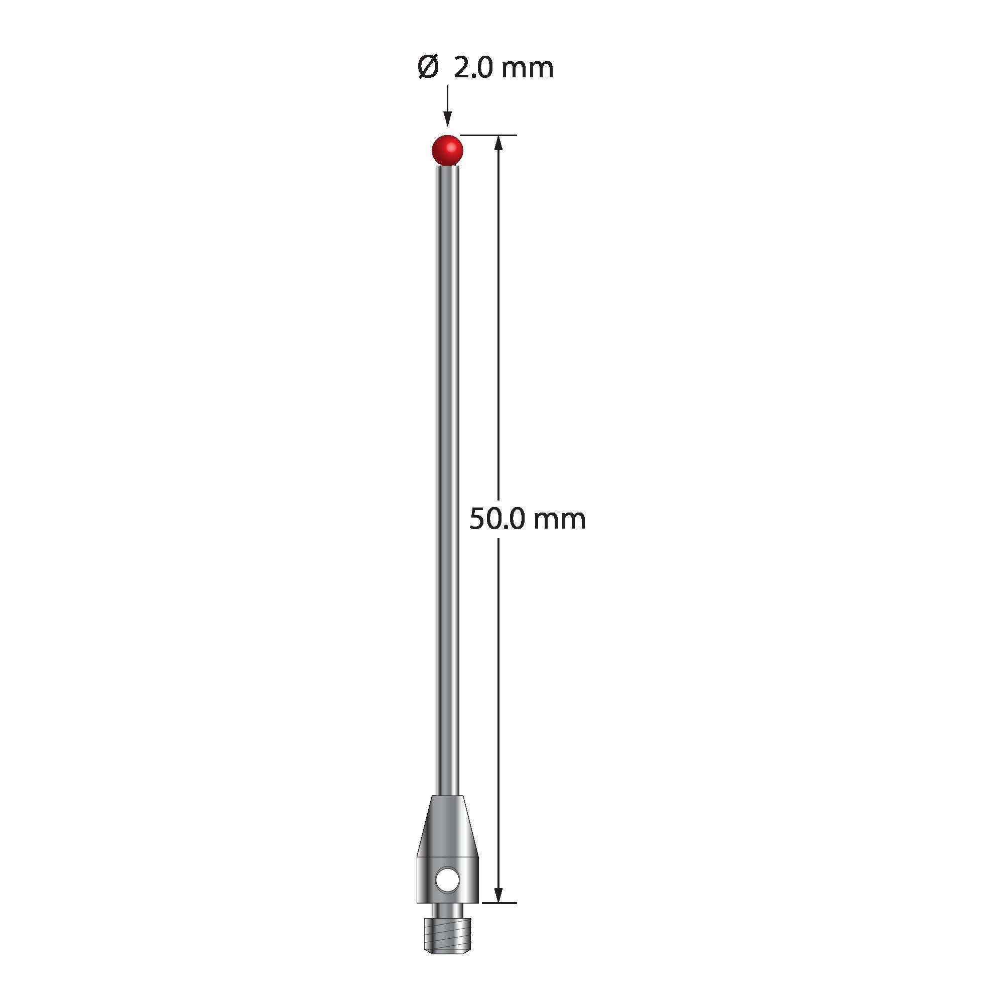 TM3-2050 M3 stylus with 2.0mm ruby ball, carbide stem, and stainless steel base, 50mm long by Q-Mark Manufacturing, Inc.