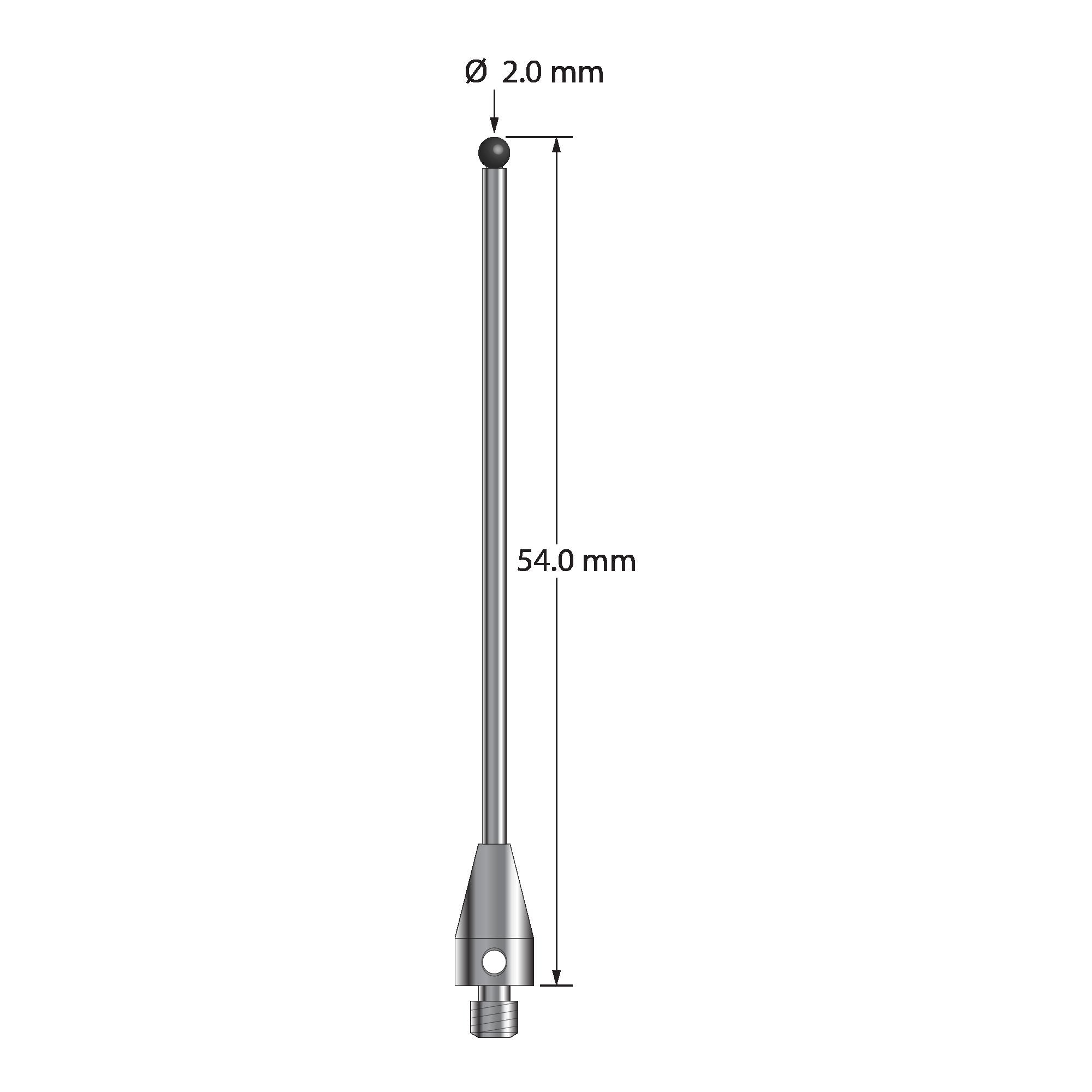 TM3-2054-TX-SN M3 stylus with 2.0mm silicon nitride ball, carbide stem, and titanium base, 54.0mm long by Q-Mark Manufacturing, Inc.