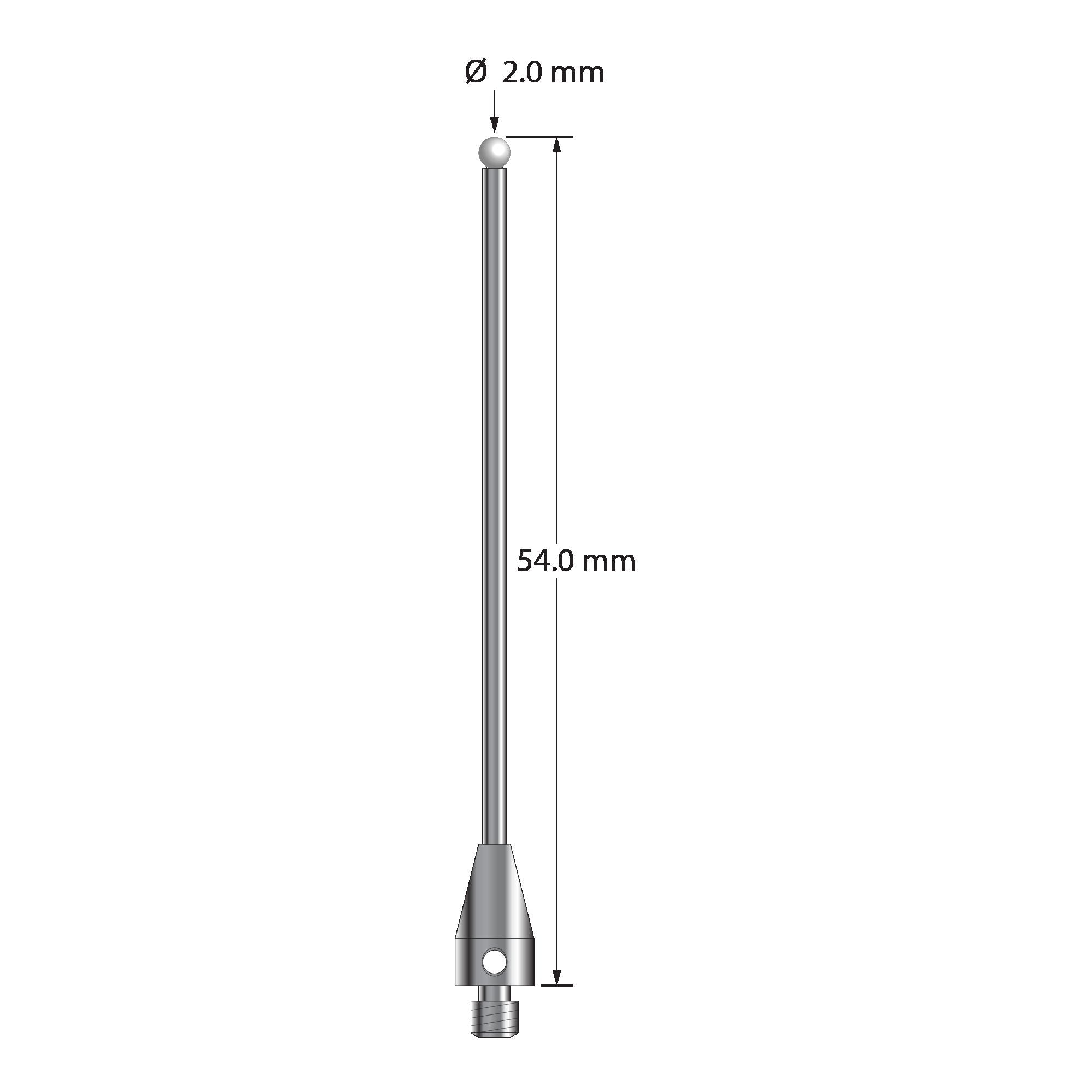 TM3-2054-TX-Z M3 stylus with 2.0mm zirconia ball, carbide stem, and titanium base, 54.0mm long by Q-Mark Manufacturing, Inc.