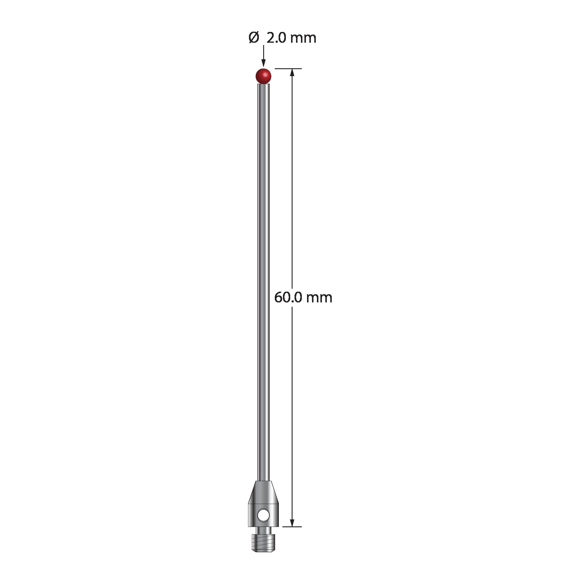 TM3-2060 M3 stylus with 2.0mm ruby ball, carbide stem, and stainless steel base, 60mm long by Q-Mark Manufacturing, Inc.