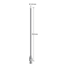 TM3-2070-Z M3 stylus with 2.0mm zirconia ball, carbide stem, and stainless steel base, 70mm long.