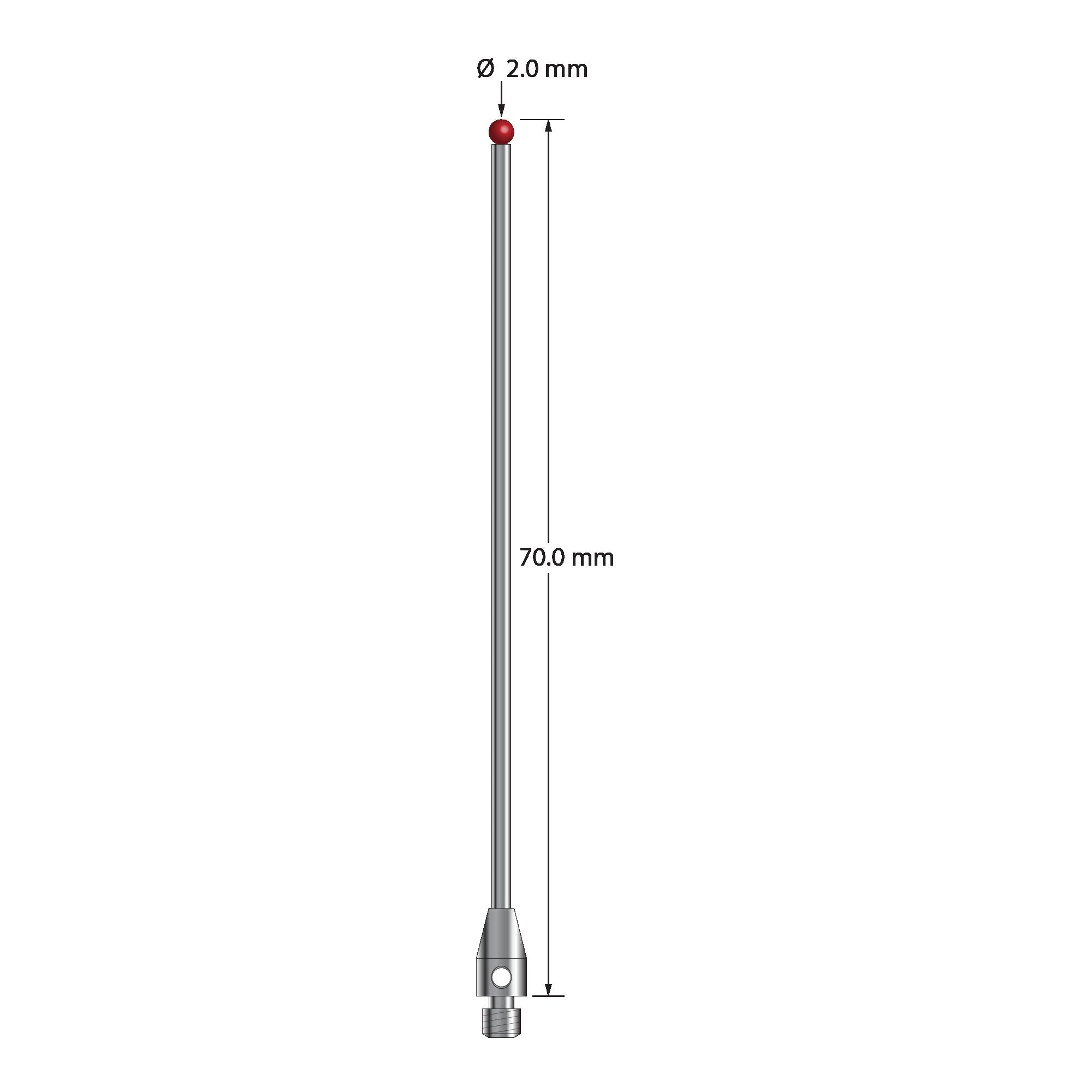 TM3-2070 M3 stylus with 2.0mm ruby ball, carbide stem, and stainless steel base, 70mm long by Q-Mark Manufacturing, Inc.