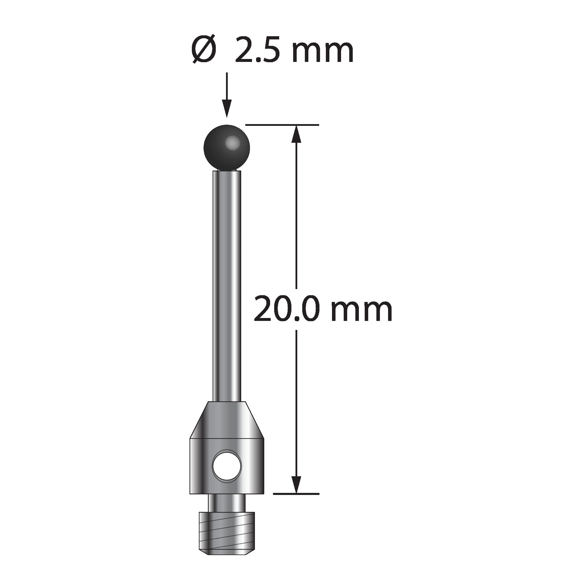 TM3-2520-SN M3 stylus, 2.5mm silicon nitride ball, carbide stem, stainless steel base, 20mm long by Q-Mark Manufacturing, Inc.