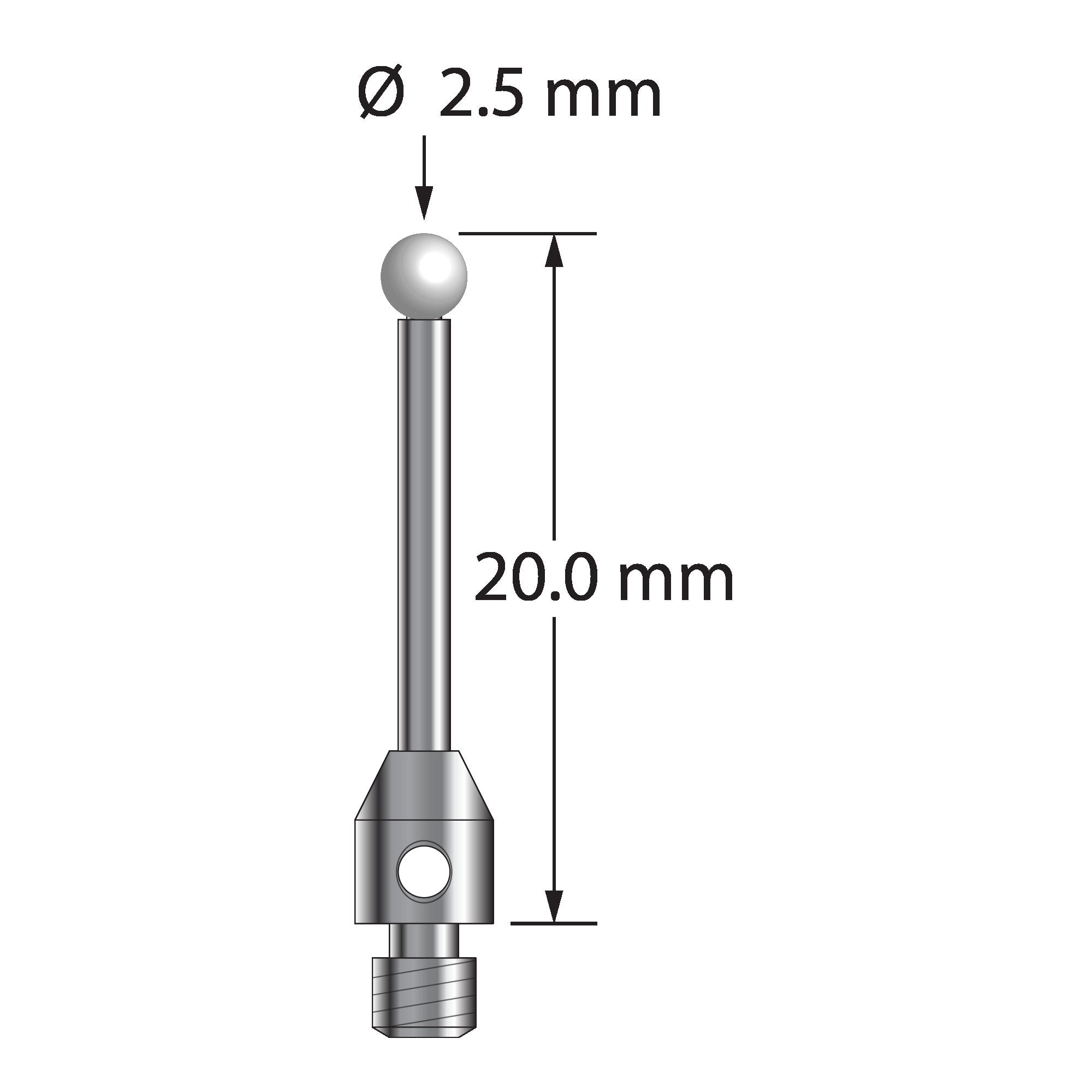 TM3-2520-Z M3 stylus with 2.5mm zirconia ball, carbide stem, and stainless steel base, 20mm long by Q-Mark Manufacturing, Inc.