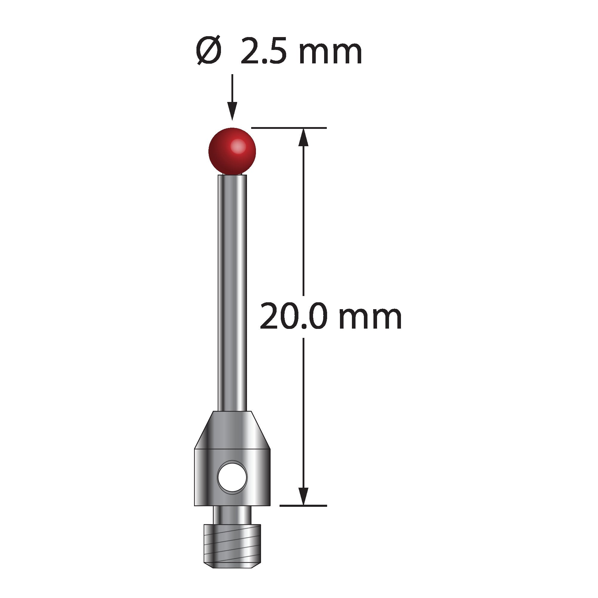 TM3-2520 M3 stylus with 2.5mm ruby ball, carbide stem, and stainless steel base, 20mm long by Q-Mark Manufacturing, Inc.