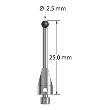 TM3-2525-TX-SN M3 stylus with 2.5mm silicon nitride ball, carbide stem, and titanium base, 25mm long.