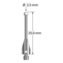 TM3-2525-TX-Z M3 stylus with 2.5mm zirconia ball, carbide stem, and titanium base, 25mm long.