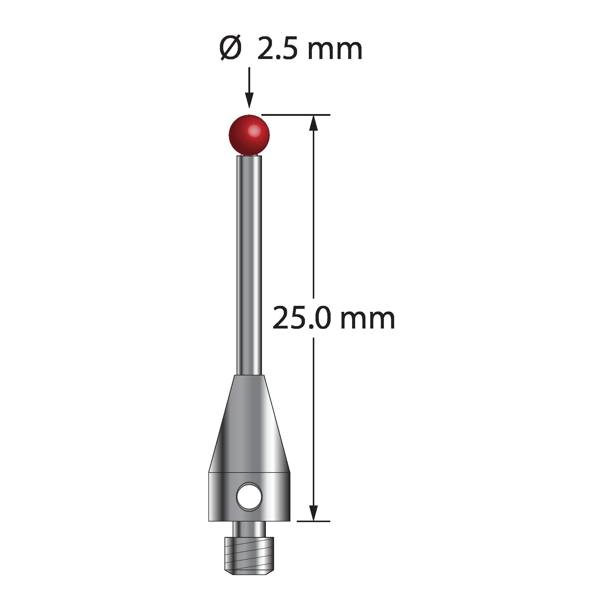TM3-2525-TX M3 stylus with 2.5mm ruby ball, carbide stem, titanium base, 25mm long by Q-Mark Manufacturing, Inc.