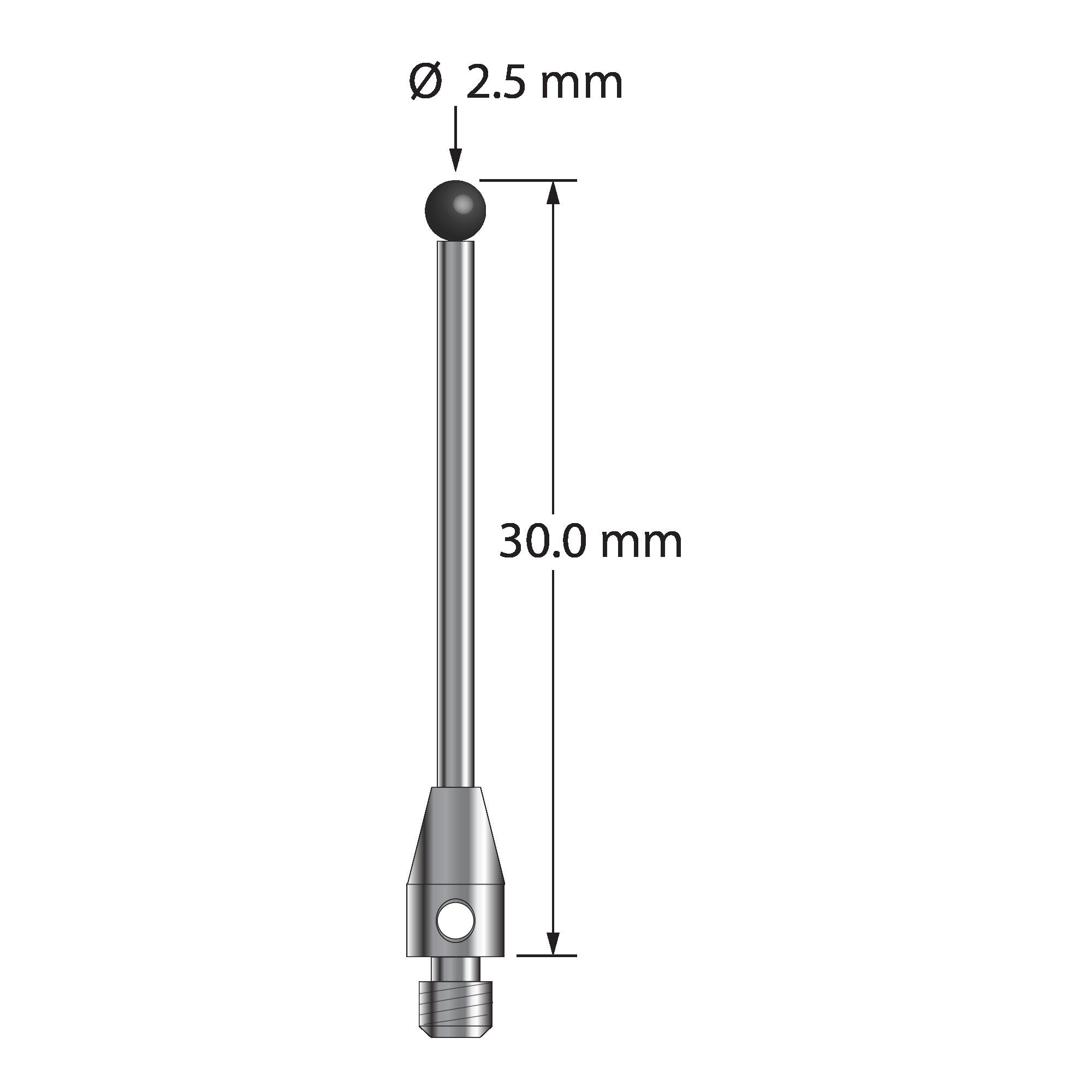 TM3-2530-SN M3 2.5mm silicon nitride stylus with carbide stem and stainless steel base, 30mm long by Q-Mark Manufacturing, Inc.
