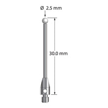 TM3-2530-Z M3 stylus with 2.5mm zirconia ball, carbide stem, and stainless steel base, 30mm long.