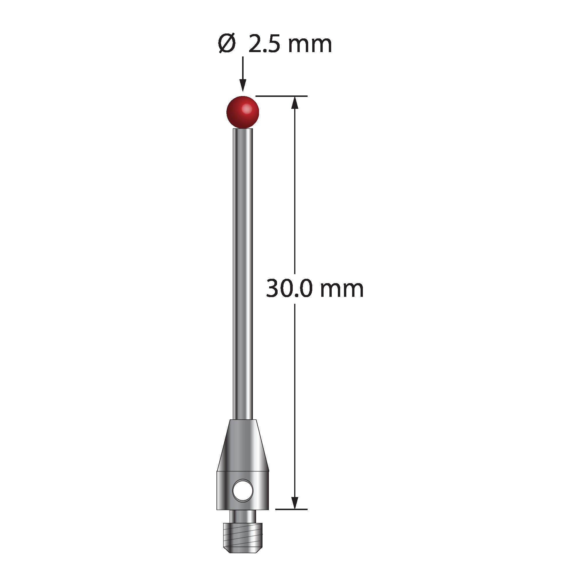 TM3-2530 M3 stylus with 2.5mm ruby ball, carbide stem, and stainless steel base, 30mm long by Q-Mark Manufacturing, Inc.