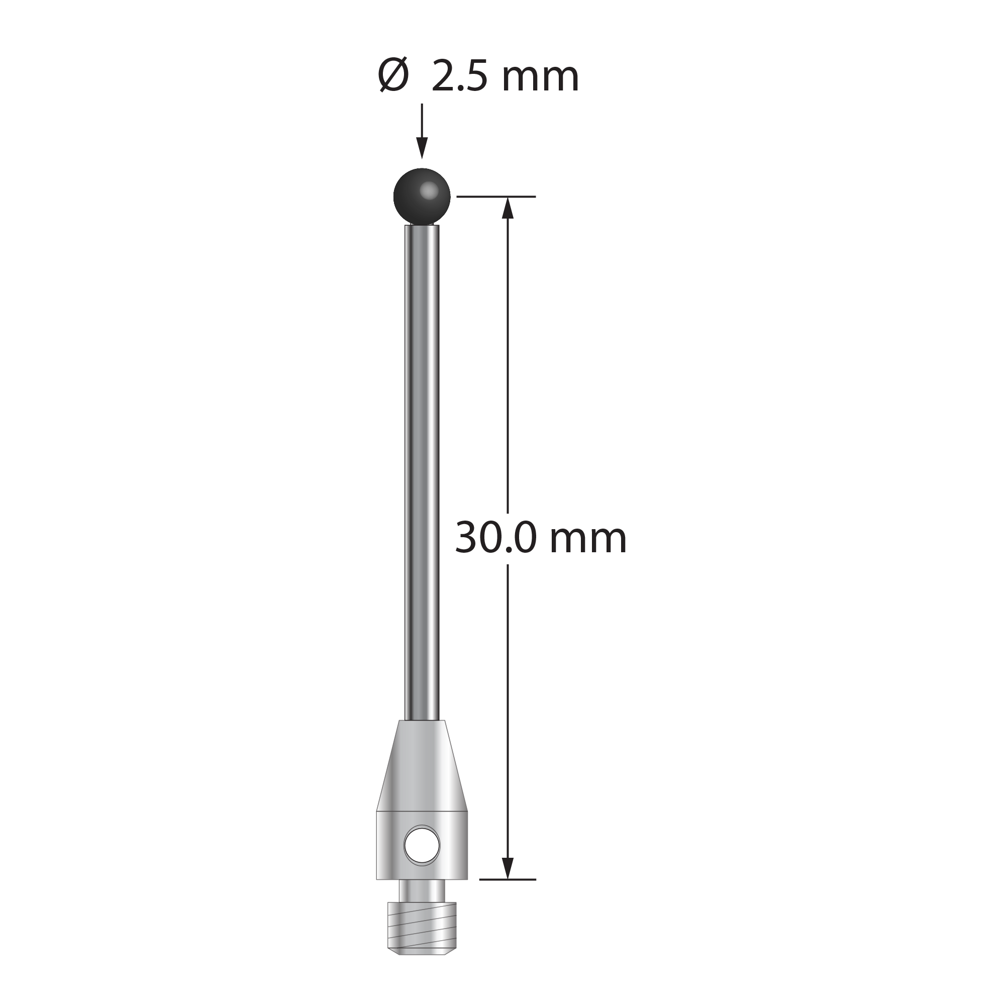 TM3-2531.25-SN M3 stylus with 2.5mm silicon nitride ball, carbide stem, and stainless steel base by Q-Mark Manufacturing, Inc.