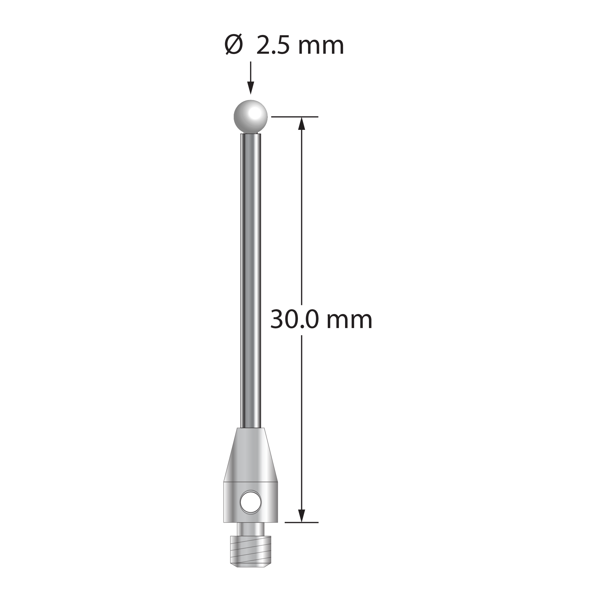 TM3-2531.25-Z M3 stylus with 2.5mm zirconia ball, carbide stem, and stainless steel base by Q-Mark Manufacturing, Inc.