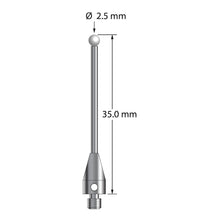 TM3-2535-TX-Z M3 stylus with 2.5mm zirconia ball, carbide stem, and titanium base, 35mm long.