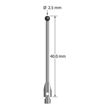 TM3-2540-SN M3 stylus with 2.5mm silicon nitride ball and stainless steel base, 40mm long.