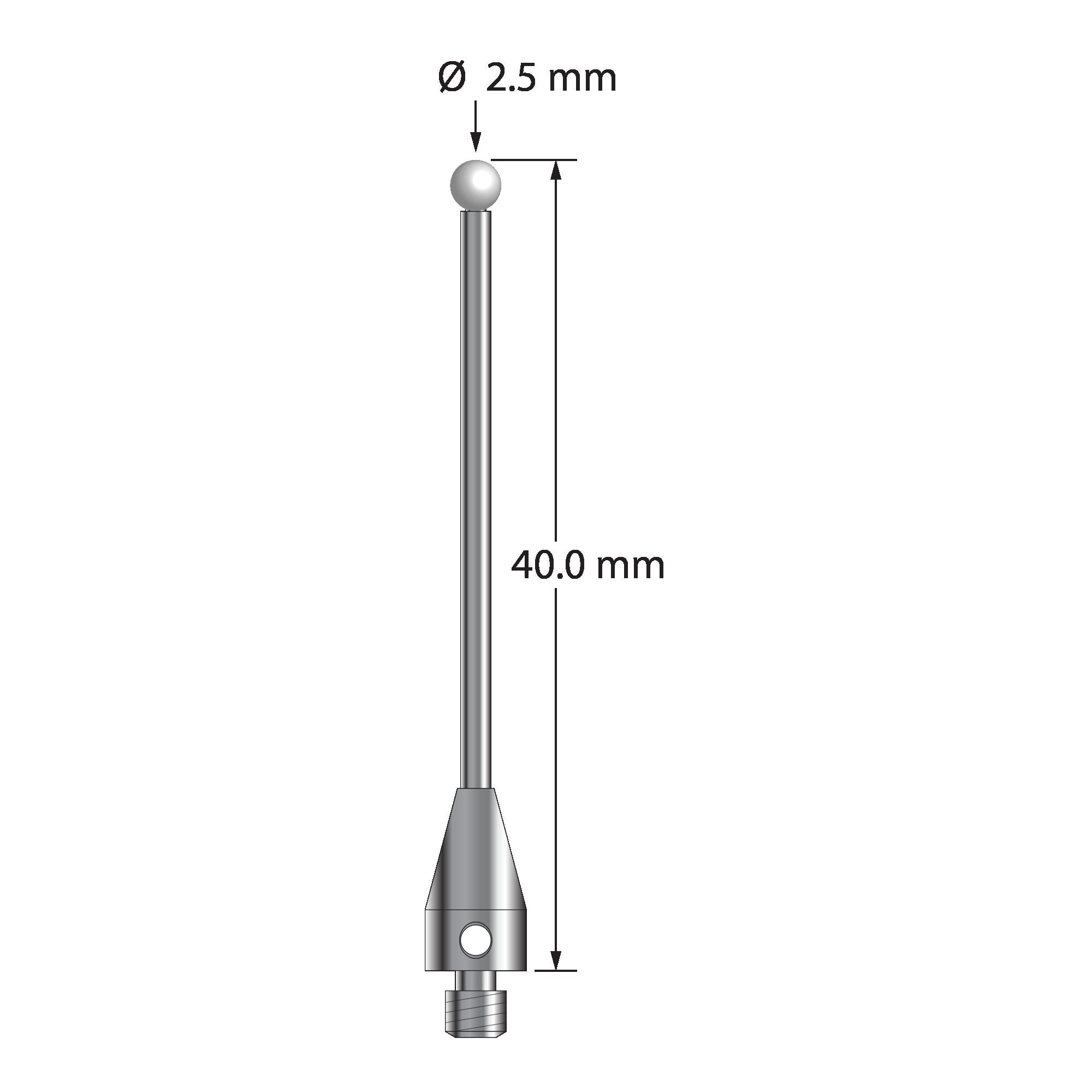 TM3-2540-TX-Z M3 stylus with 2.5mm zirconia ball, carbide stem, and titanium base, 40mm long by Q-Mark Manufacturing, Inc.