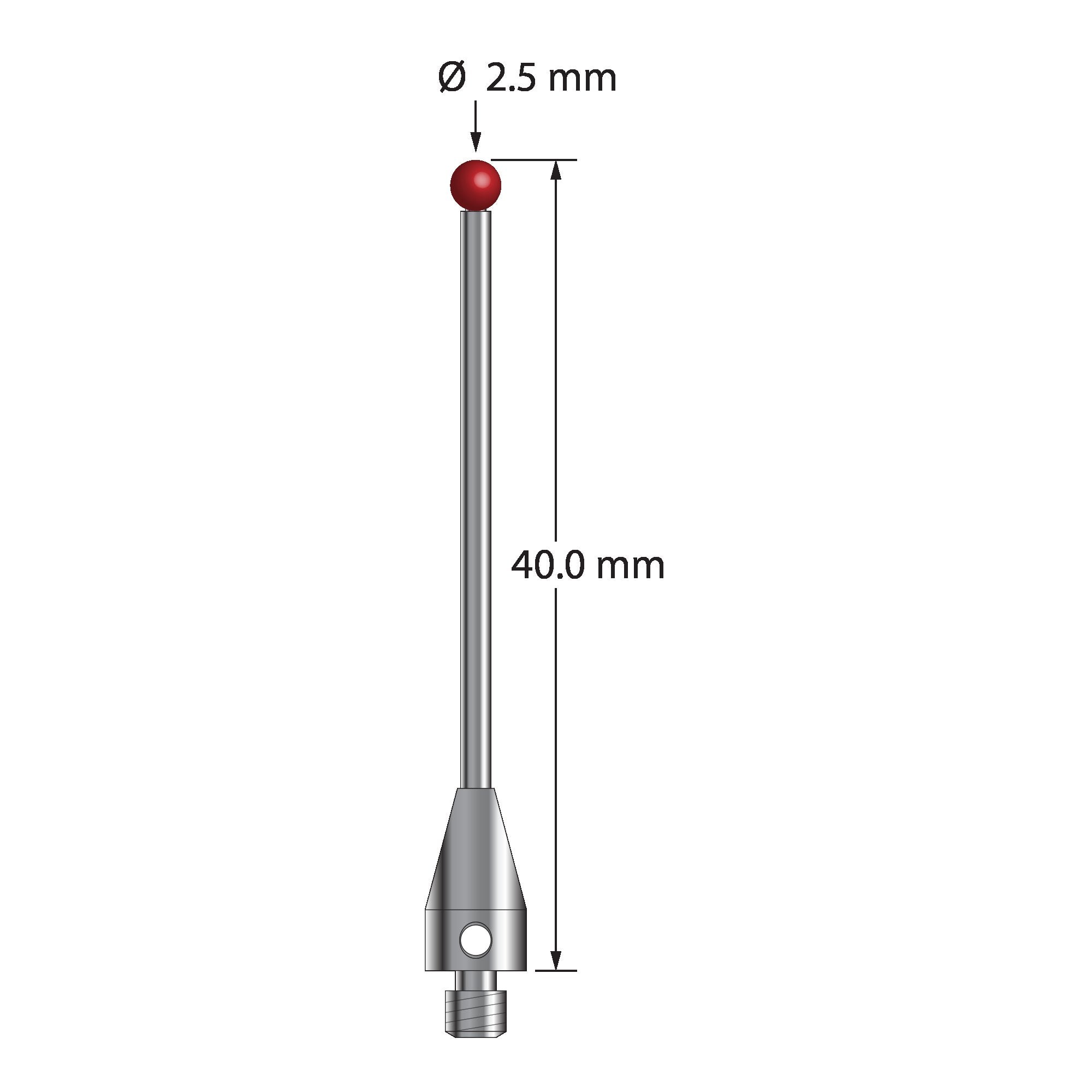 TM3-2540-TX M3 stylus with 2.5mm ruby ball, carbide stem, and titanium base, 40mm long by Q-Mark Manufacturing, Inc.