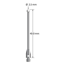 TM3-2540-Z M3 stylus with 2.5mm zirconia ball, carbide shaft, and stainless steel base, 40mm long.