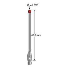 TM3-2540 M3 stylus with 2.5mm ruby ball, carbide shaft, and stainless steel base, 40mm long.