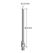 TM3-2541.25-DS2-Z M3 stylus with 2.5mm zirconia ball, carbide stem, and stainless steel base, 40mm long.