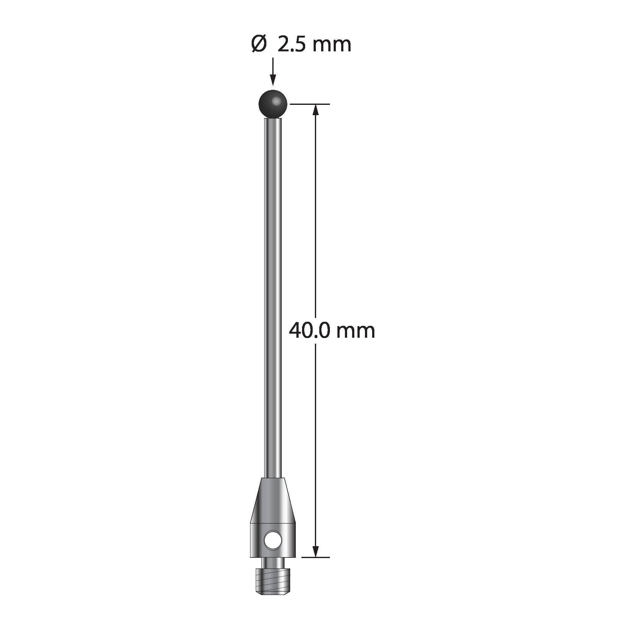 TM3-2541.25-SN M3 2.5mm silicon nitride ball stylus, 40mm long, by Q-Mark Manufacturing, Inc.