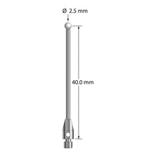 TM3-2541.25-Z M3 stylus with 2.5mm zirconia ball, carbide stem, and stainless steel base, 40mm long.