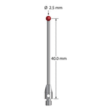 TM3-2541.25 M3 stylus with 2.5mm ruby ball, carbide stem, and stainless steel base, 40mm long.
