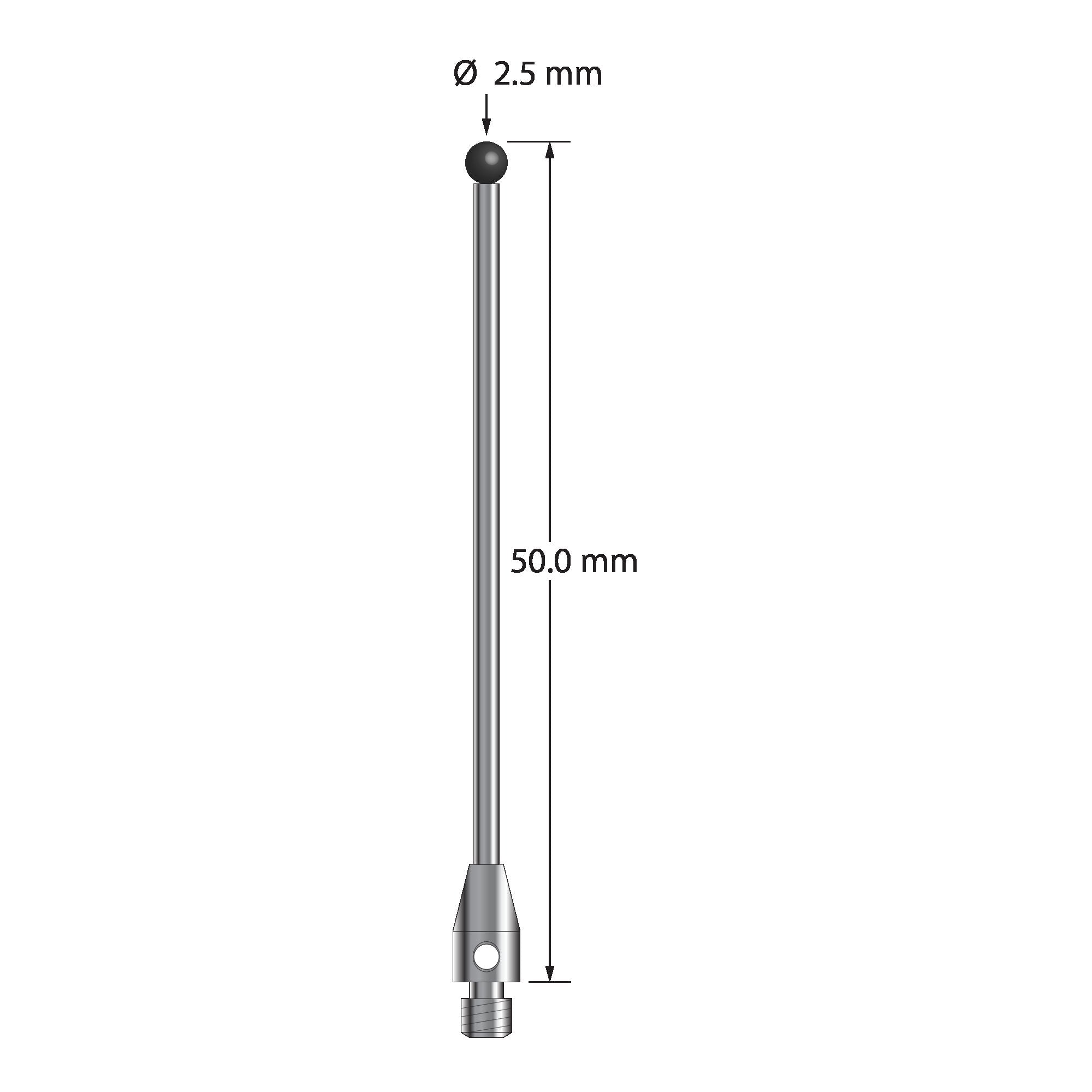 TM3-2550-SN M3 stylus with 2.5mm silicon nitride ball and carbide stem, 50mm long.