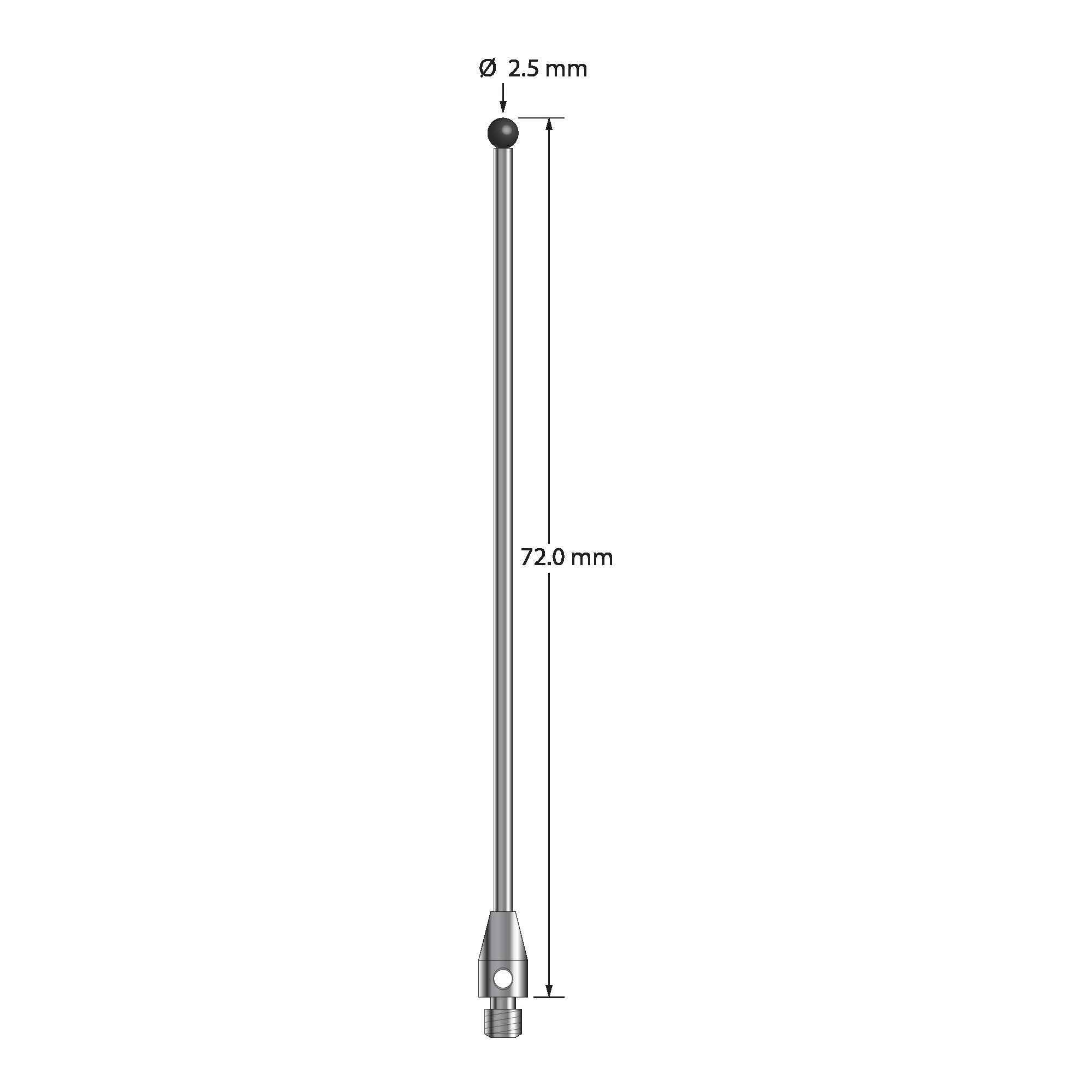 TM3-2572-SN M3 stylus with 2.5mm silicon nitride ball and stainless steel base, 72mm long by Q-Mark Manufacturing, Inc.
