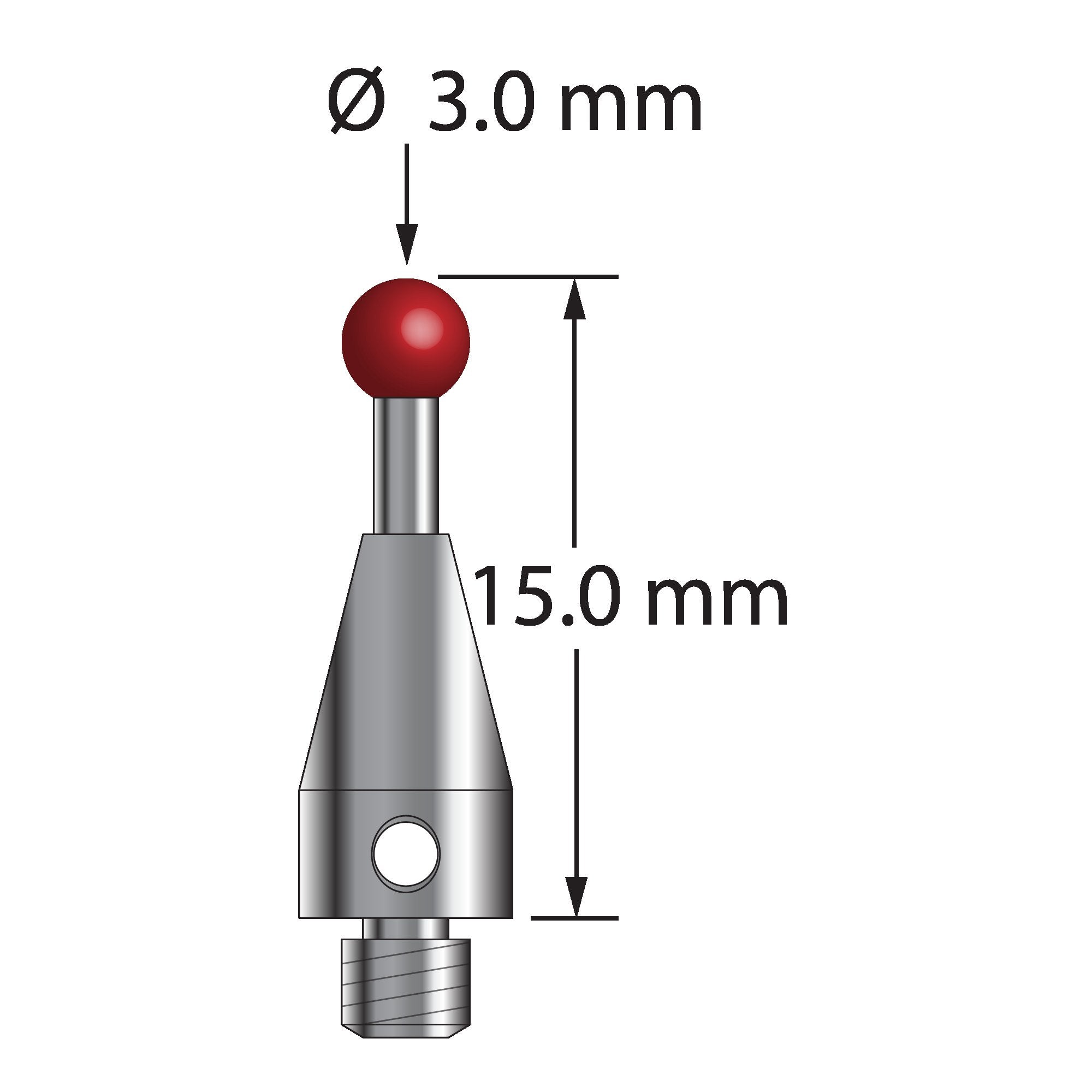 TM3-3015-TX M3 ruby ball stylus with carbide stem and titanium base, 15.0 mm long, by Q-Mark Manufacturing, Inc.